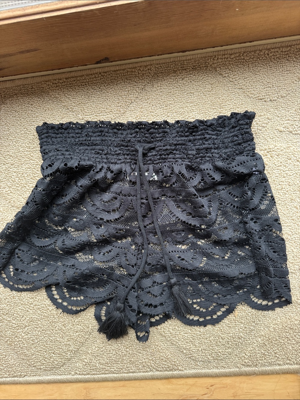 Black Crochet Lace Elastic Waist Shorts